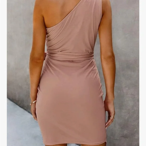 NWT | Pretty Garden (Amazon) | 1 shoulder, asymmetrical, wrap dress | Pink | L - Picture 2 of 4